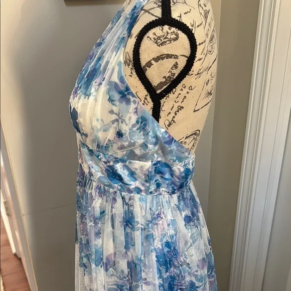 Prom! Elegant Blue Floral Halter Dress - Summer Weddings, Special Occasion - Picture 5 of 8